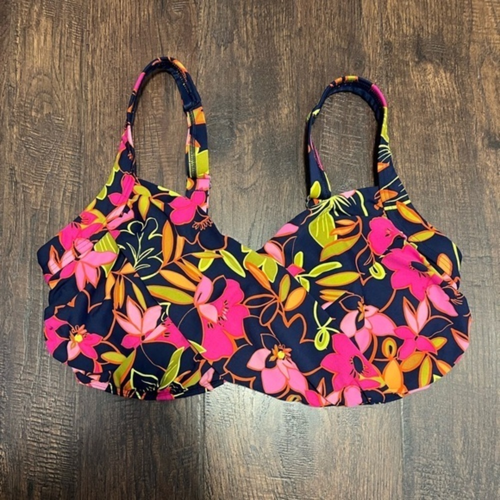 Lands' End Floral Print With Twist Front Bikini Top Size Women’s 14W Multicolor